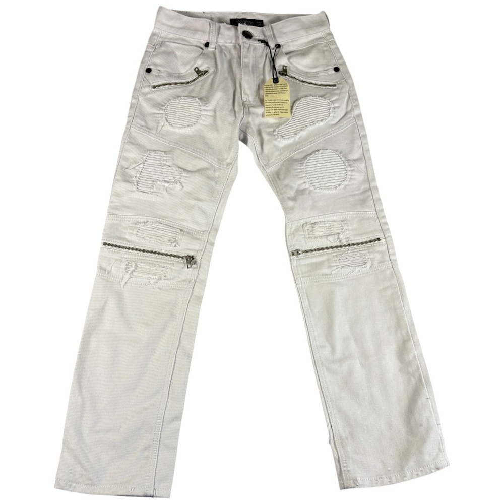 Trestles Supply Co. Moto Jeans Womens 14 White Denim Y2K Distressed Straight Leg